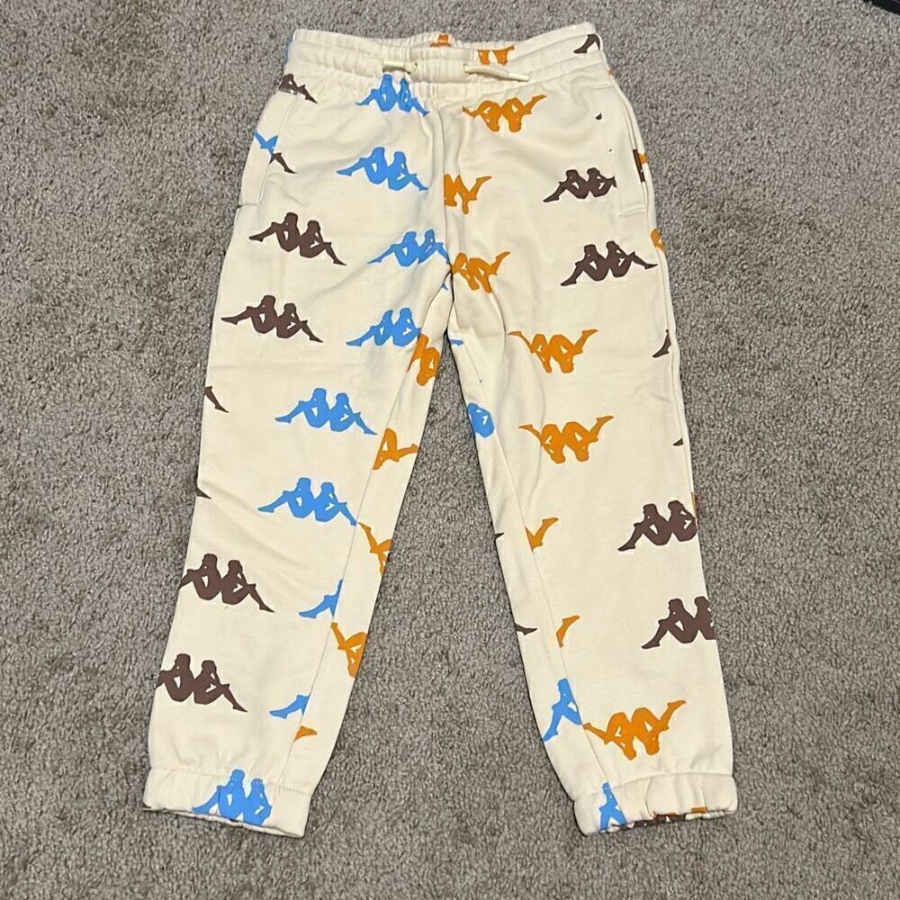 Kappa Size 6 Youth Sneek Man Multicolor Logo Joggers Sweatpants Beige Streetwear